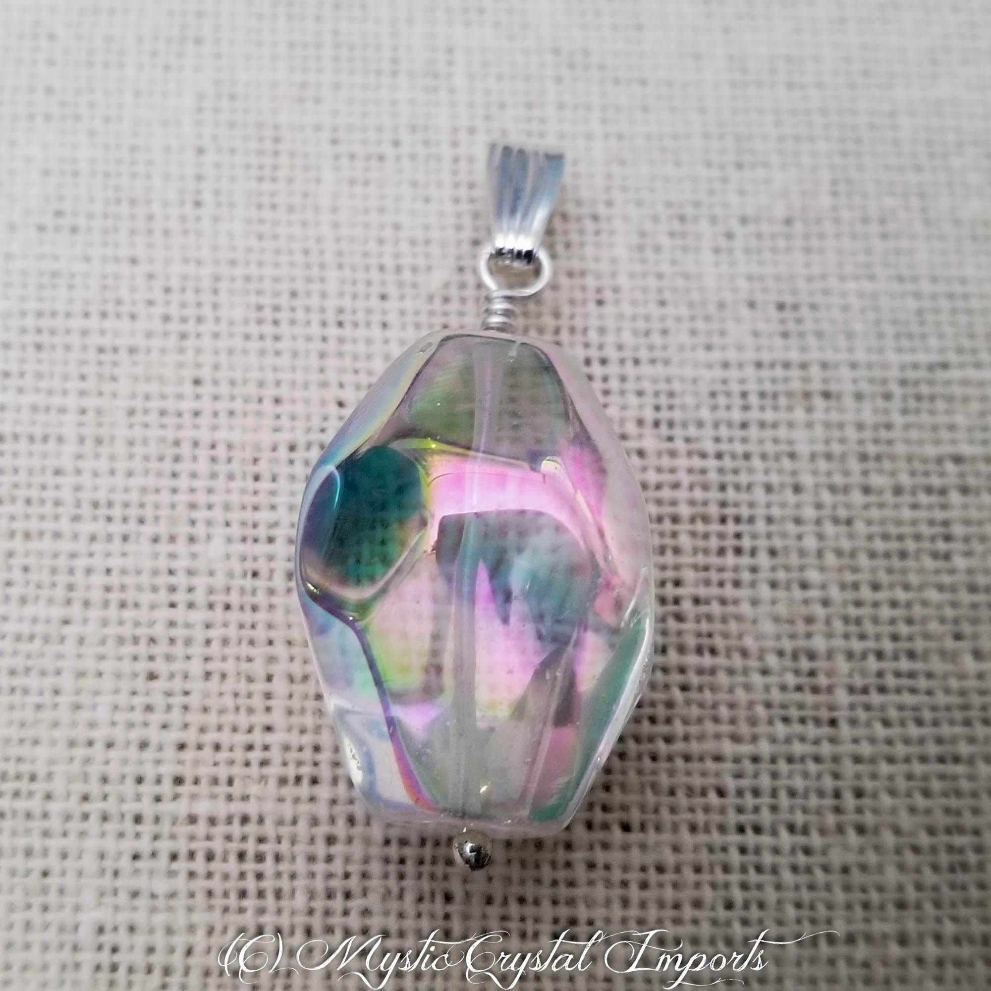 Aura Quartz Angel Teardrop Silver Bullet Pendant Necklace – My Mystic Gems